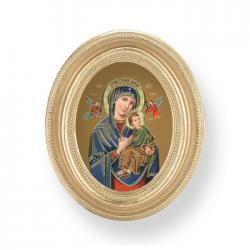  O.L. OF PERPETUAL HELP GOLD STAMPED PRINT IN OVAL GOLD LEAF FRAME 